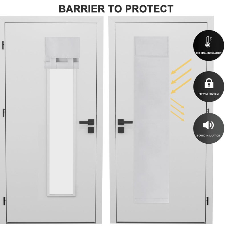 YSYY 100% Blackout French Door Curtains, Wrinkle Free, Room Darkening, Blocks Light and Heat Through Glass. Drill-Free, Easy Installed Door Window Curtains. (Greyish White,1 Panel, 12""x 70"") - Image 4